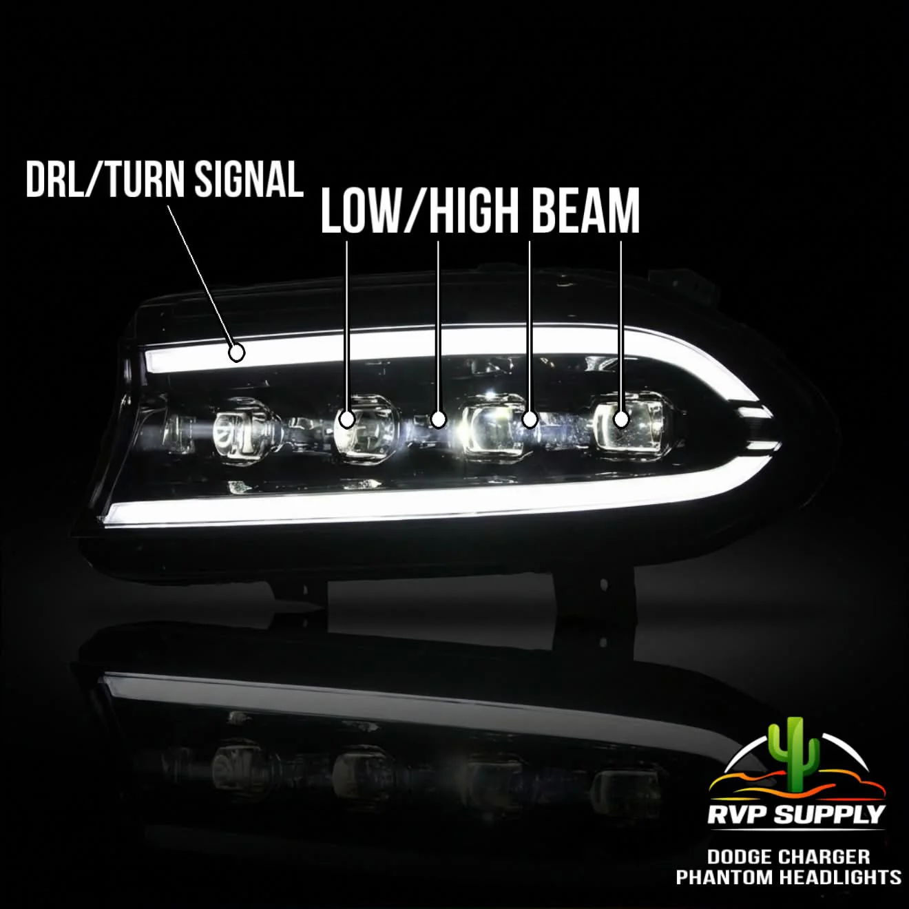 Phantom Series LED Headlights for Dodge Charger (2015-2023) – Sequential Turn Signal, Quad Projector, Plug & Play - Image 2